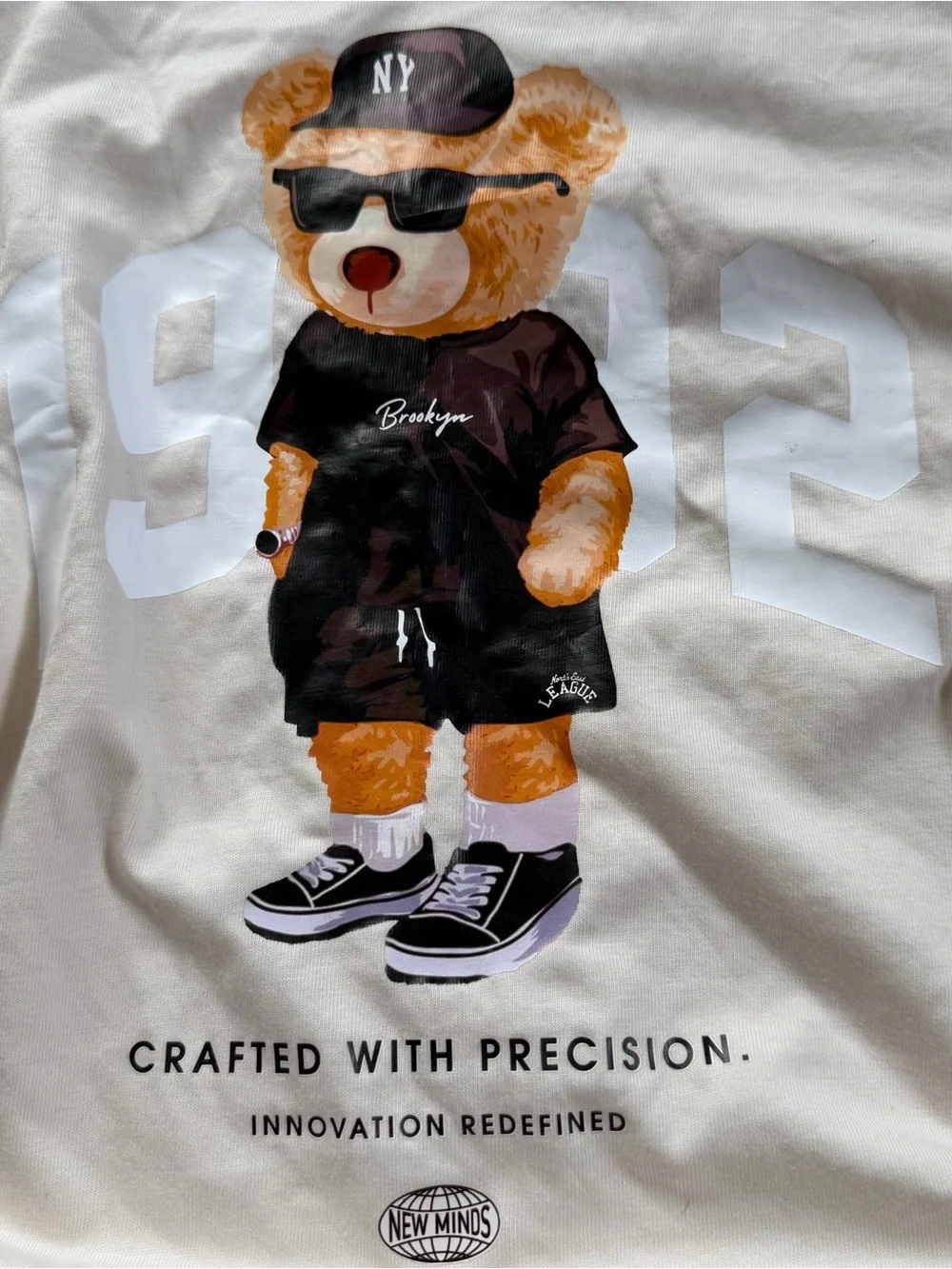 NWT Cactus Boys Bear Graphic T-Shirt 100% Cotton Size 11/12 Cream Tee